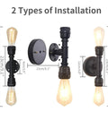 Vintage Edison Vibe Two Light Bathroom Vanity Wall Sconce In Black Finish With Industrial Water Pipe Design for vertical and horizontal setups