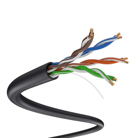 Cat5e Outdoor Ethernet Cable 1000ft Direct Burial 350MHz 24AWG Solid UTP Waterproof HDPE Insulation Indoor Outdoor Heavy Duty Jacket With Easy Pull Plastic Reel