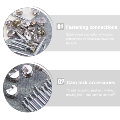 Furniture Connecting Cam Bolt Nuts Set With Locking Cam Fittings And Dowels For Cabinets Stable Corner Connection 24 Pieces