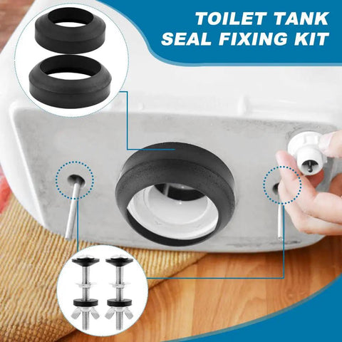 Heavy Duty Universal Toilet Tank To Bowl Gasket And Stainless Steel Bolt Kit with rubber seals for easy installation.