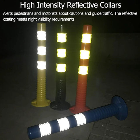 Deadly Tough Traffic Delineator Posts, 17 Inch Flexible Pu Plastic Safety Cones With High Viz Reflective Rings For Highway Street Driveway Job Sites, Bumper Guard Parking Caution Pillars With Mounting Screws 5 Pack Black