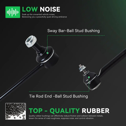 Close-up of sway bar and tie rod end from Nissan Rogue Front End Suspension Kit 2014-2020 And Rogue Sport 2017-2022 Beefed-Up 10 Piece OE Quality Replacement.