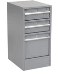 Heavy Duty Industrial Pedestal Workbench With Seven Locking Drawers, Thick Maple Butcher Block Top, Built Like A Tank Steel Base, Dead Smooth Gliding Rollers, Perfect Pick For Garage Bosses Or Pro Workshop Crews In Sharp Gray - Gray drawer storage.