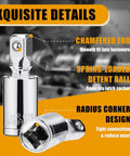 Three Piece Universal Joint Socket Set One Quarter Inch Drive Three Eighths Inch Drive And One Half Inch Drive Swivel Sockets In Premium Chrome Vanadium Steel For Tight Spots And Hard To Reach Corners with chamfered ends, spring-loaded detent ball, and radius corner design.