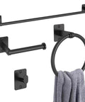 Matte Black 4 Piece Bathroom Hardware Set Including 24 Inch Towel Bar Towel Ring Toilet Paper Holder and Towel Hook Wall Mounted Rustproof Premium Metal