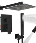 Matte Black 12 Inch Square Rain Shower Head With Adjustable Slide Bar Handheld Sprayer 1.5m Hose Wall Mounted High Pressure 2 In 1 Shower System Must-Have Modern Bathroom Upgrade