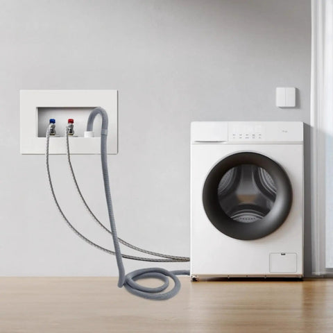 6 Feet Universal Drain Hose Kit for Washing Machines and Dishwashers with corrugated hose connected to a front loader washing machine