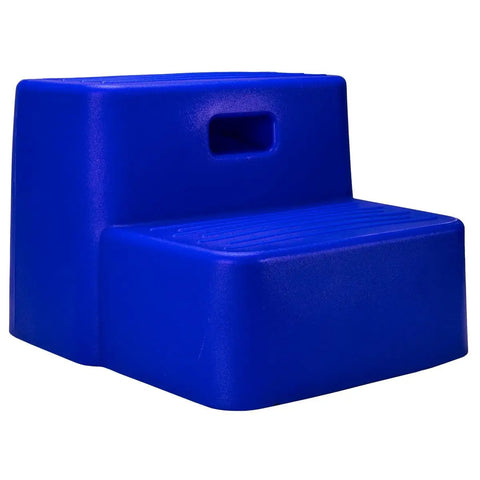 Two Step Mounting Step For Horses With Wide Stable Base Built In Handle Durable Pro Grade Plastic Great For Barns And Training Facilities Portable And Easy To Transport Ideal For Training And Grooming Sessions. Blue two-step horse mounting step with built-in handle and wide base, pro-grade plastic.