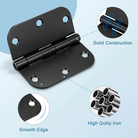 Diagram of Matte Black Door Hinges 3 Pack 3.5 Inch By 3.5 Inch Heavy Duty No Squeak Rust Proof Interior Hinge showing features