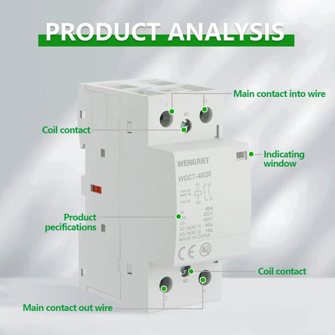 Silent Heavy Duty 40A AC DC Contactor 2 Pole 2NO With 120V Coil showing detailed product analysis and connection points.