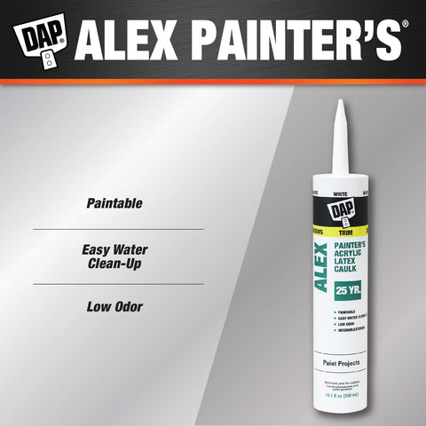 Painter's Acrylic Latex Caulk White 10.1 Oz All Purpose Sealant For Interior And Exterior Use with tube and features text.