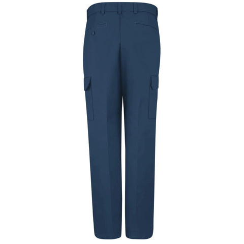 Men's Navy Industrial Cargo Work Pants, breathable 7.5 oz twill, rear view with reinforced seams and heavy-duty zipper.