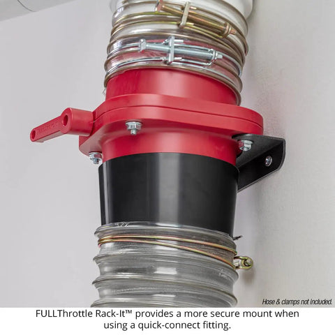 Fullthrottle Blast Gate 4 Inch Dust Collection Valve Upgrade with butterfly handle mounted securely on wall.