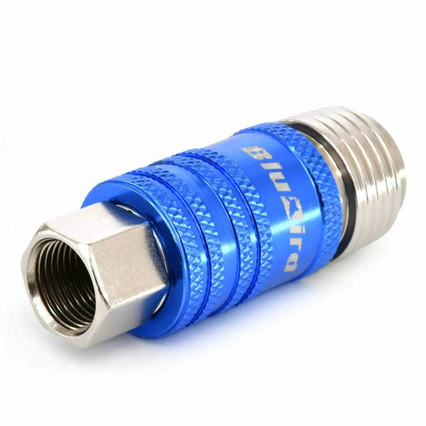 5-In-1 Universal Safety Air Coupler With 0.25 Inch Female Thread, blue quick-release pneumatic fitting for industrial use