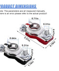 Heavy Top Post Battery Terminal Connector Adapter Rock Solid Galvanized Steel showing dimensions of 2.21in x 1.19in x 0.7in.