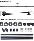 12ft Galvanized Steel Stair Railing Kit With Iron Balusters Easy Install Indoor Outdoor Hand Rail For Home And Commercial Spaces Built Tough For Daily Grinds And Safer Stairs components including rail and brackets.