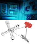 Ten Piece 5 In 1 Cross Key Set With Heavy Duty Zinc Alloy Build for control cabinets and panels, shown with electrical background.