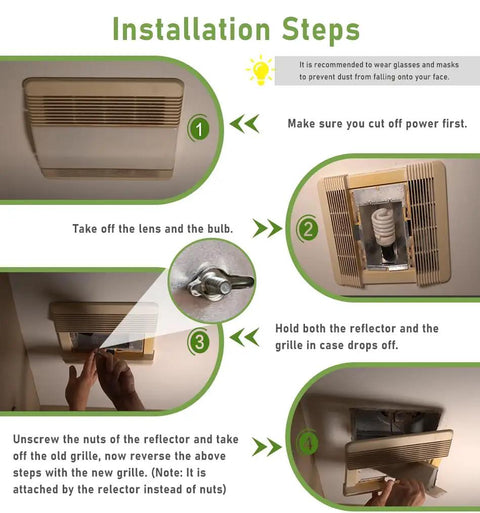 Installation steps for Replacement 85315000 Ventilation Fan Grille Lens for Bathroom Exhaust Fans Compatible With 663 Series 763RL 769RL 770F.
