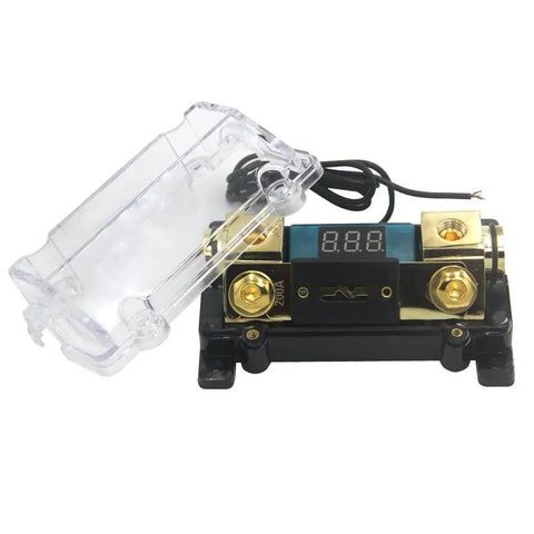 200A Inline ANL Fuse Holder With Digital Voltage Display For Car Stereo Or Audio System Supports 0 2 Or 4 Gauge Wiring