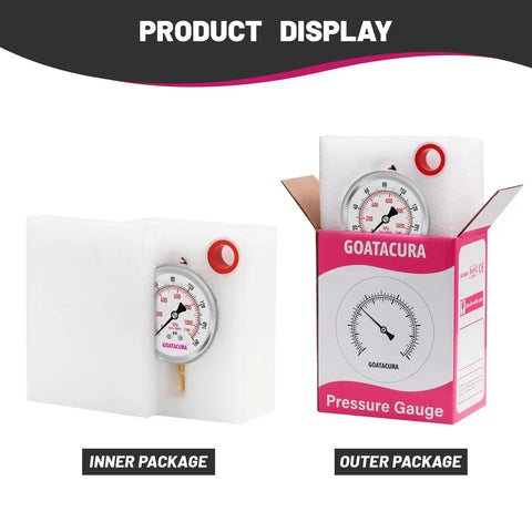 Glycerin Filled Pressure Gauge For Gas And Liquid Pressure 0 To 160 Psi Two And A Half Inch Dial with packaging