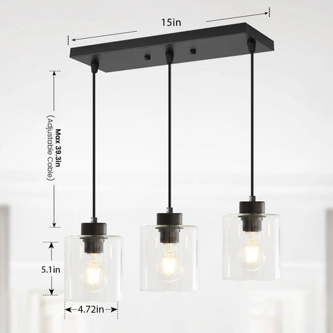 Sleek Black Three Light Pendant Fixtures Hit Different In Modern Kitchen Islands Or Dining Rooms Adjustable Clear Glass Shade Lamps With Killer Style close-up with dimensions 15in x 5.1in.