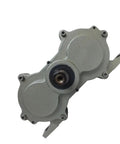 Aluminum Die Cast Gearbox Reducer For Ice Cream Machines Repair Parts No Fuss Install Heavy Duty Power Transfer Box Durable Housing For Long Lasting Daily Use For Smooth Operation And Easy Maintenance, gray aluminum housing, front view