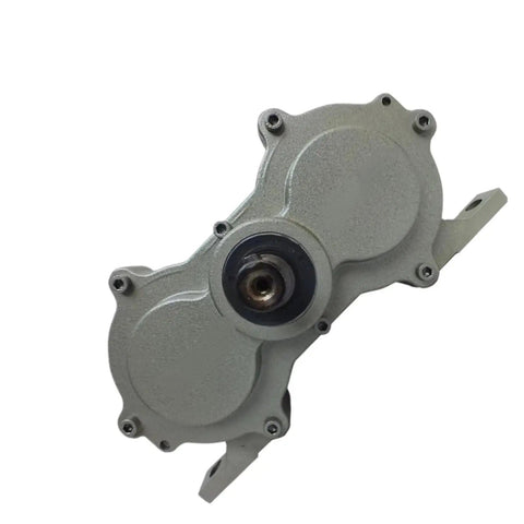 Aluminum Die Cast Gearbox Reducer For Ice Cream Machines Repair Parts No Fuss Install Heavy Duty Power Transfer Box Durable Housing For Long Lasting Daily Use For Smooth Operation And Easy Maintenance, gray aluminum housing, front view