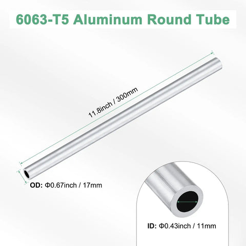 Pro Grade Versatile 300mm 6063 Aluminum Round Tube Seamless Pipe 11mm ID 17mm OD for construction and DIY projects