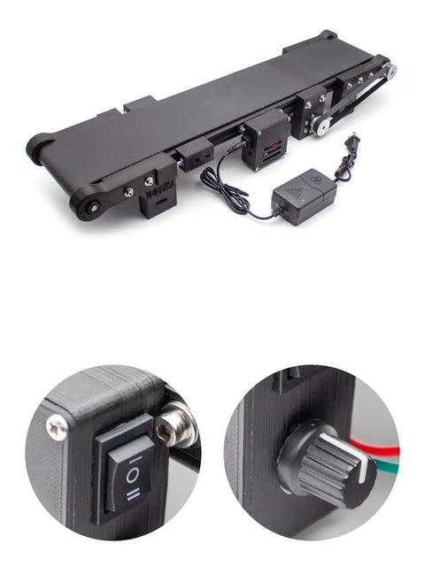 Compact Mini Conveyor Belt With Adjustable Speed And Forward Or Reverse For Lab Production Lines Friction Test Rig 500 By 100 By 70 mm