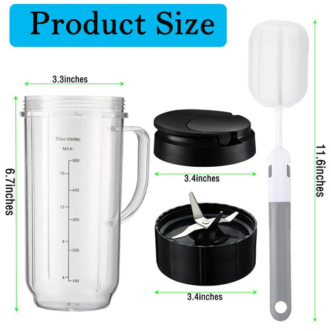 Tall 22oz Blender Cup With Flip Top To-Go Lid And Cross Blade, Replacement Parts For 250W Blenders, clear 650ml cup with handle
