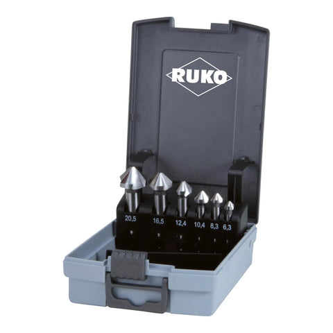 Dead Nuts Reliable Industrial Grade HSS E Countersink Set With Razor Sharp Cutting Edges in storage case for clean hole finishing.