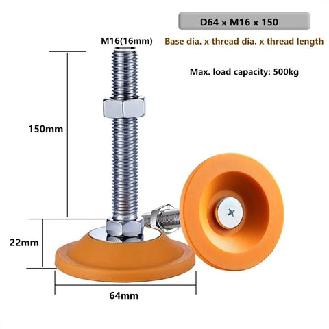 Built Like A Tank To Keep Your Shop Setup Solid And Level Without Any Wobble These Heavy Duty Carbon Steel Adjustable Leveling Feet Handle Uneven Floors Smooth As Pie For Rack Mounts, showing M16 leveling foot dimensions.