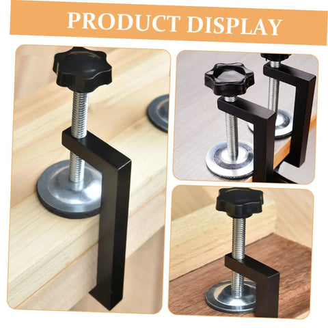 Close-up of Two Pack Outdoor Chair Fasteners for Rattan and Wicker Furniture featuring durable metal clamps aligned on wood surface.