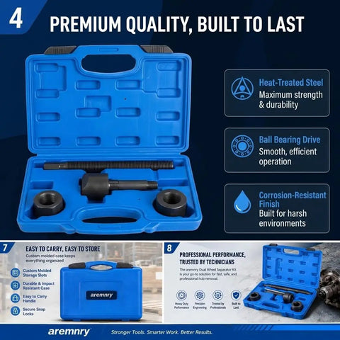 Heavy Duty Dual Wheel Separator Tool For Stuck Hub Removal With One Piece Pusher Ball Bearing Driven Kit in blue case