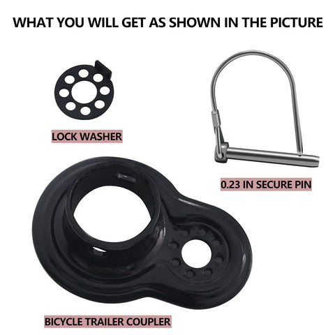 Universal Bike Trailer Coupler Hitch Attachment for Flat and Angled Mounts with washer and locking pin, black steel