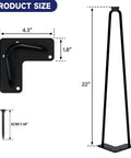 Diagram of 22 Inch Hairpin Table Legs Set Of 4 Heavy Duty Black Metal Furniture Legs for DIY Projects with measurements.