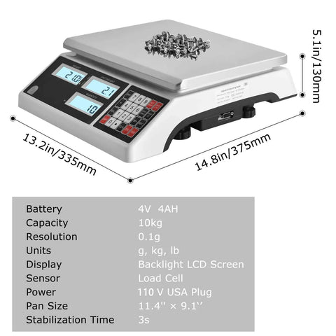 10Kg Digital Counting Scale With 0.1g Precision For Inventory And Parts, RS232 Port, LCD display, battery powered, 10 kg capacity