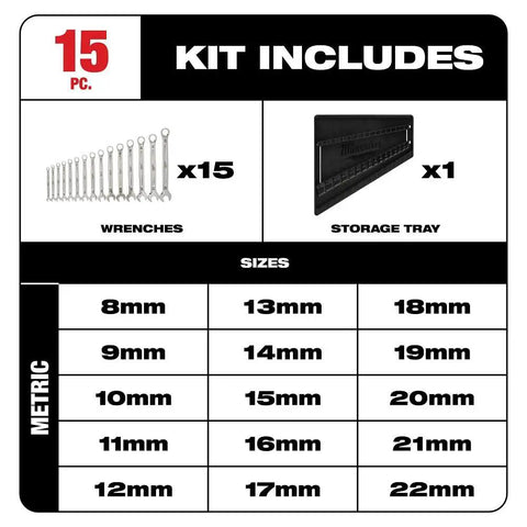 Metric Combination Wrench Set With 25 Percent More Torque Max Bite Open End Grip And Beefy I Beam Handle Ink Filled Size Labels Kit