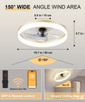 Low Profile Ceiling Fan With Light Flush Mount 6 Speed Reversible Silent Operation Remote And App Control Gold Finish 19.7 Inch
