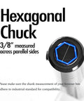 Heavy Duty 10 Inch Forstner Bit Extension With 3/8 Hex Shank showing hexagonal chuck for compatibility in drills.