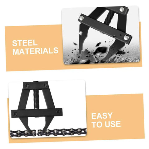 Heavy Duty Motorcycle Chain Tensioner Tool Multi Purpose Foolproof Chain Adjuster And Rugged Sprocket Cutter For Bike Repair DIY view showing steel material and easy usage.