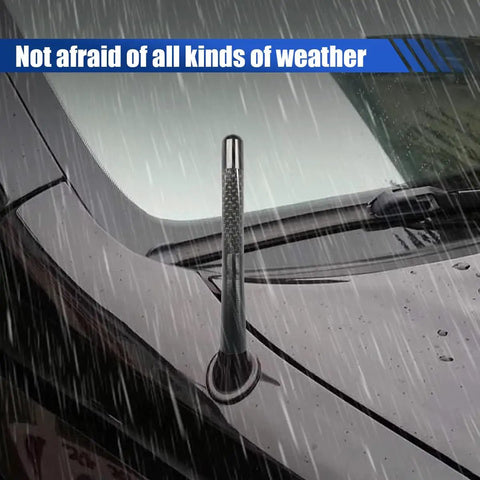 Carbon Fiber Car Short Antenna 4.72 Inch Aluminum Alloy Signal Receiver With 4 Screws And 2 Gaskets on car in rain