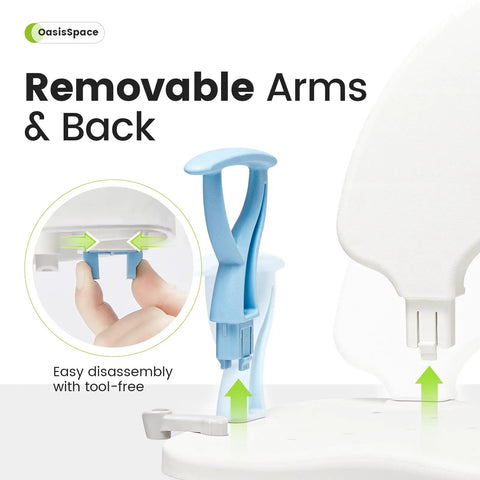 Heavy Duty Shower Chair With Back And Arms For Inside Shower shown with removable parts and easy disassembly for seniors
