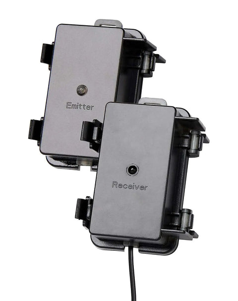 Battery Powered IR Beam Sensor Animatronic Activator For Halloween Displays With Emitter and Receiver in black casing