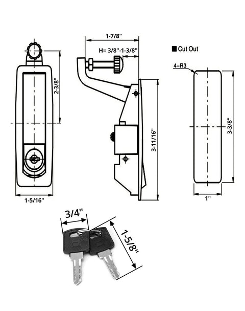 QWORK compression latch, large hand-operated, flush lever, push-button actuation; 4-pack marine hardware