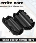 20 Piece Clip On Ferrite Core Beads For 7mm Cables EMI RFI Noise Suppressor, black snap design shown open