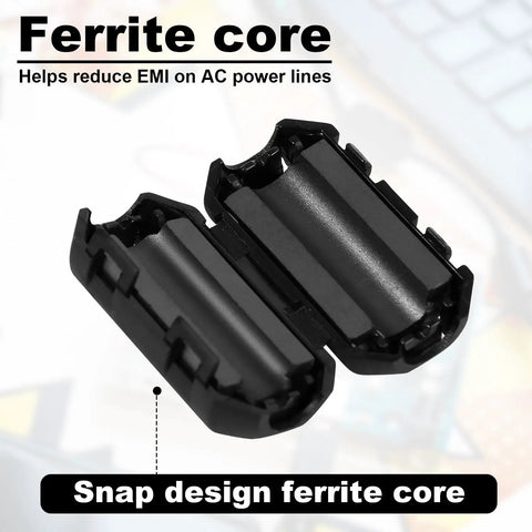 20 Piece Clip On Ferrite Core Beads For 7mm Cables EMI RFI Noise Suppressor, black snap design shown open