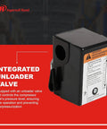 Single Stage Air Compressor Pressure Switch For SS3 And SS5 With Side Shutoff, 100 Psig Cut In And 135 Psig Cut Out, NEMA Type 1 Enclosure