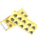 Top Tier 10 Pcs Indexable Carbide Lathe Tool Set For External Turning Steel Stainless Cast Iron With Hard Alloy Blades WCMT06T308-SF LF6018 in yellow storage case with cutting inserts.