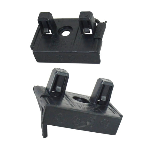 No Sweat Install Front Fender Bracket Support Holders Pair For Tesla Model 3 2017 To 2021 with bolt holes, black plastic material.